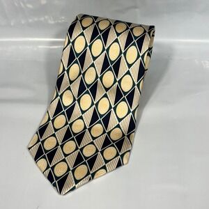 Sutter & Grant Tie Mens OS Navy Yellow Geometric Spiral Silk Pattern Excellent